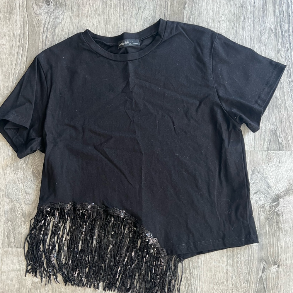 New without tags black shirt with sequins fringe